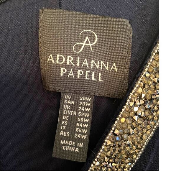 NWT ADRIANNA PAPELL JUMPSUIT JERSEY BEADED BLUE SILVER OFF SHOULDER WIDE LEG - Picture 3 of 10